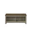 Table basse chic en chêne gris avec deux tablettes ouvertes et plateau de table