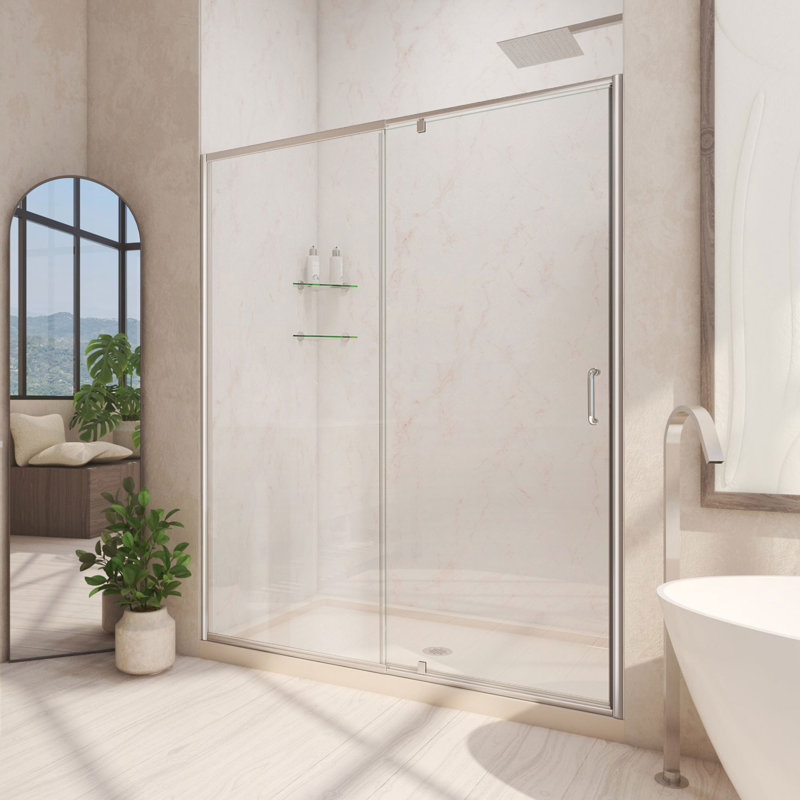 Flex 60" W x 30" D x 74.75" H Semi-Frameless Rectangle Pivot Shower Enclosure with Base Included, Center