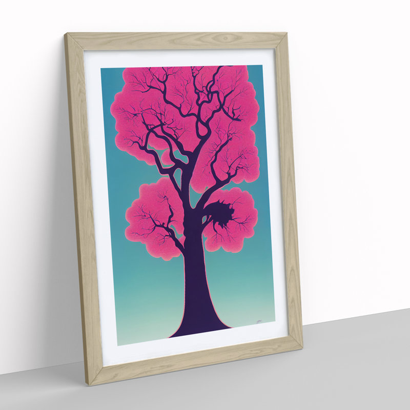 Cherry Blossom Tree No.1 - Wall Art, 36cm H x 27cm W x 2cm D, Oak Framed, White
