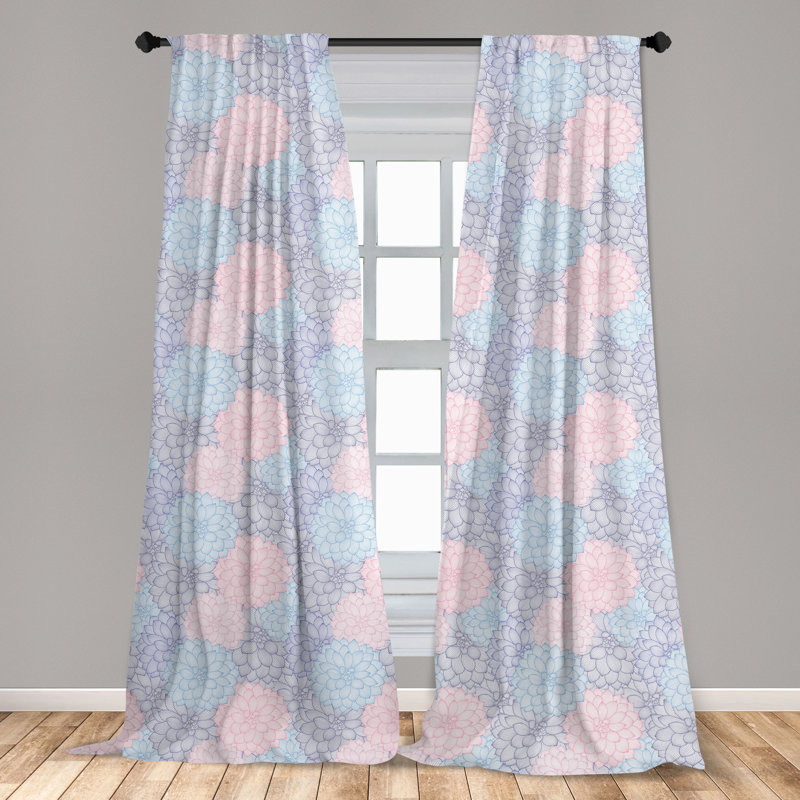 Blue Floral Room-Darkening Polyester Window Panel Pair