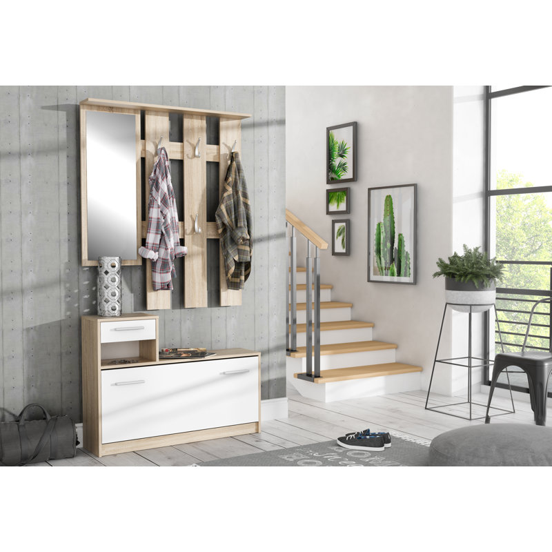 Adarsh Hall Tree 97.5cm Wide with Shoe Storage, Sonoma-Eiche/Weiß