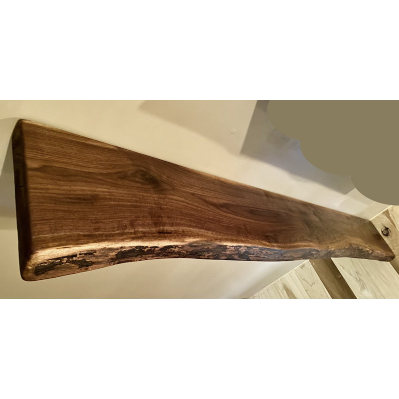 Tablette flottante en bois de noyer massif avec bord vivant, H 2 po x l 66 po x P 12 po