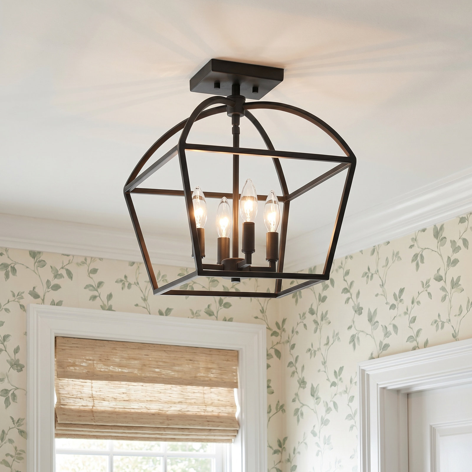 Alfreda 13" 4-Light Semi Flush Mount,  Matte Black