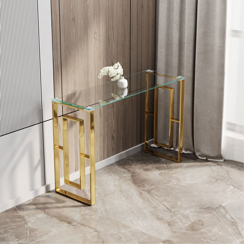 Console en verre d'acier inoxydable, table d'appoint repas doré transparent BS-02, Golden