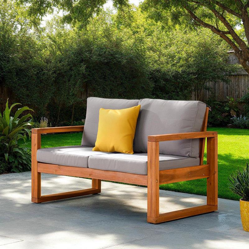 Acacia Wood Outdoor Loveseat with Cushions