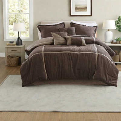 Luxury Comfort 7-piece Polyester Bedding Sets, Brown, King Size For Home