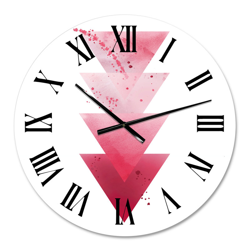 Triangles rouges, composition géométrique abstraite - horloge murale moderne, Moyenne