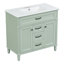 Meuble-lavabo 36 po avec lavabo, cadre en bois aggloméré durable et en bois massif, tiroir supérieur rabattable, portes à fermeture en douceur, 2 tiroirs de rangement, lavabo en céramique élégant, meubles-lavabos
