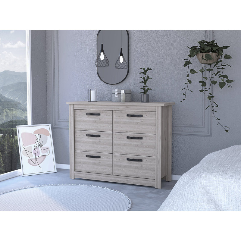 Commode 6 tiroirs Ceazia, Gris clair