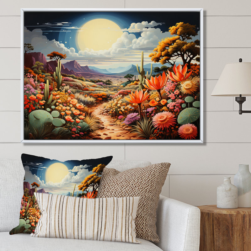«Desert Cacti Garden III» sur toile, H 24 po x l 32 po x P 1 po, Cadre flottant blanc