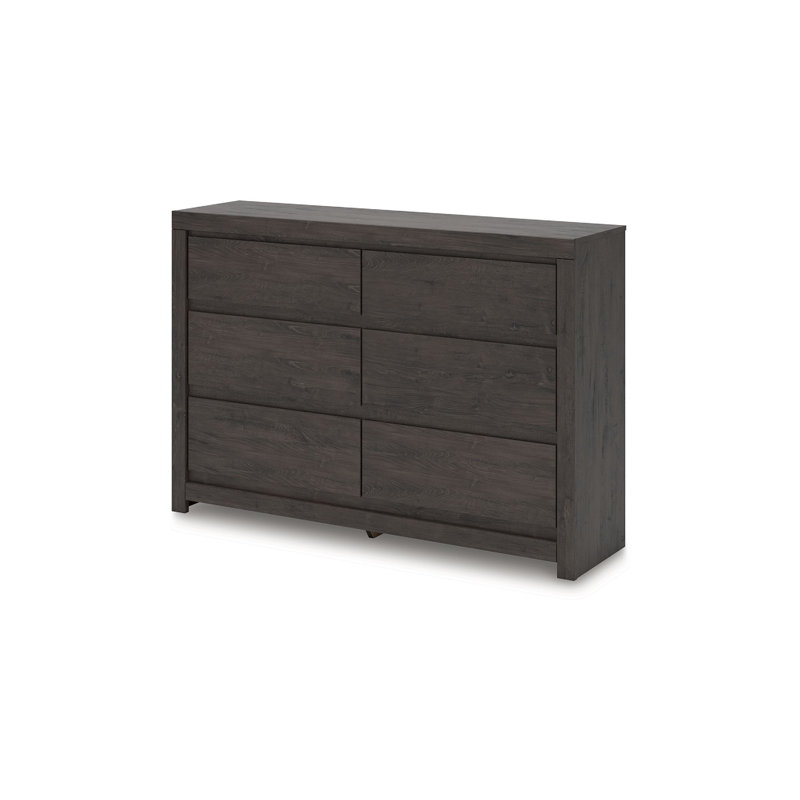 Commode large Gesi, 6 tiroirs avec poignées encastrées, noir anthracite