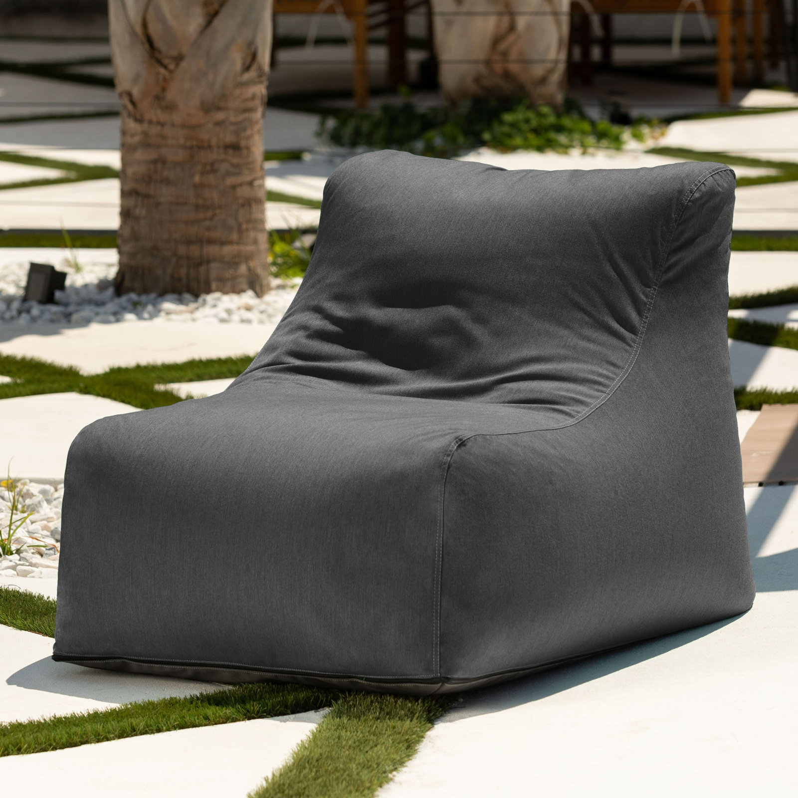 Ponce Outdoor Medium Bean Bag Chair, Charcoal Sunbrella®