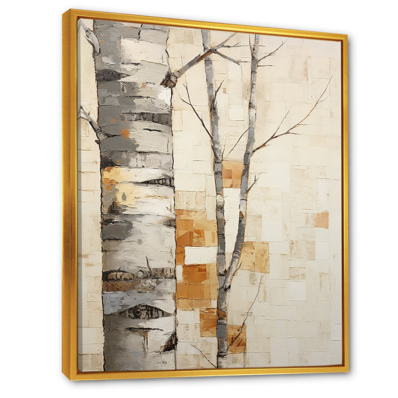 Arbre de minimalisme bouleau I sur toile, H 44 po x l 34 po x P 1,5 po, Cadre flottant doré