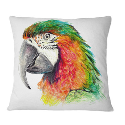 Portrait d'un perroquet vert orange - Coussin décoratif à imprimé traditionnel