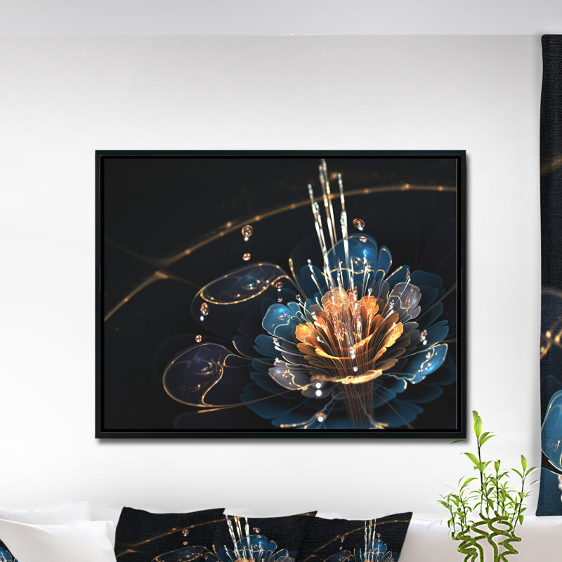 «Orange Blue Flower with Water Drops», impression, H 30 po x l 40 po x P 1,5 po, Toile avec cadre flottant