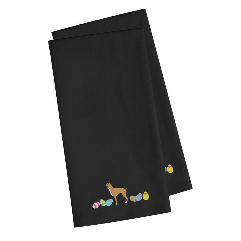 Serviette de cuisine à thé brodé boxer pâques, Noir, H 25 po x l 16 po x P 0,1 po