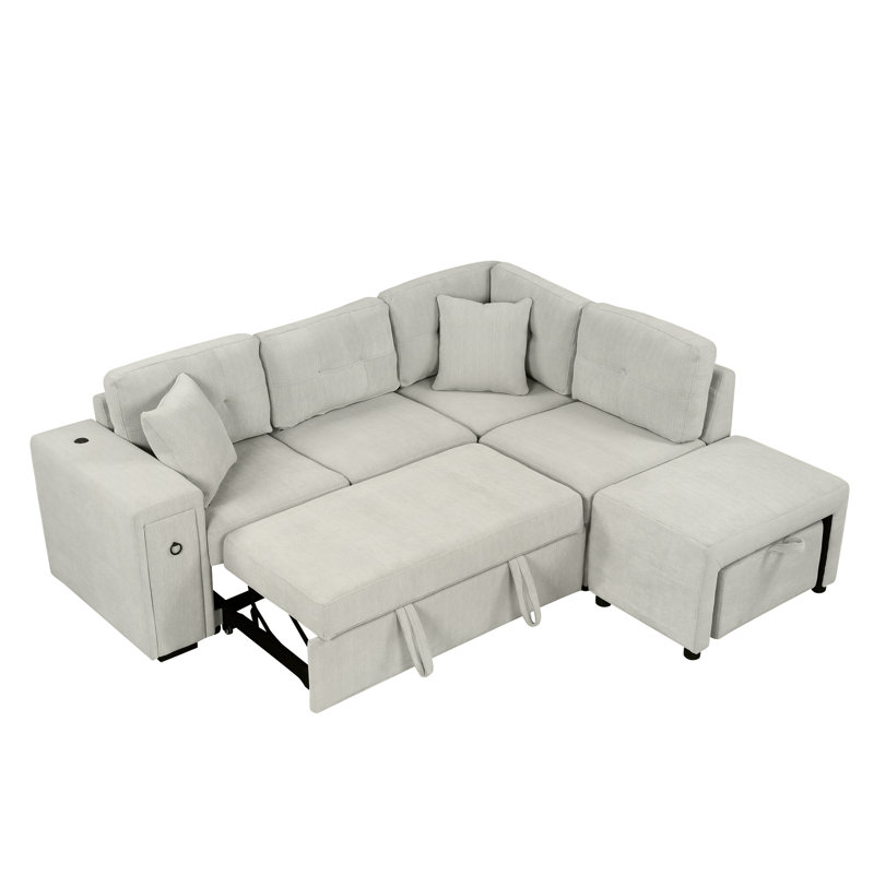 86.6" Sectional Sofa L-Shaped Sofa Couch Pull-Out Sofa Bed With A Movable Ottoman, Gray