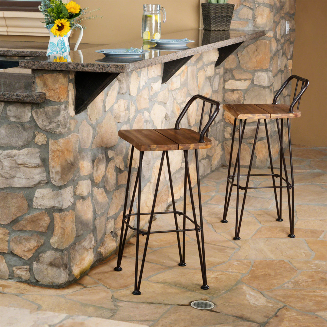 Loya Metal Outdoor Stool (Set of 2) Union Rustic