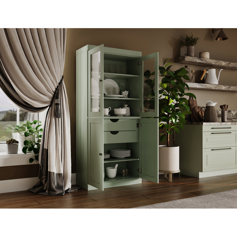 Garde-manger 100% en bois massif avec shaker Palace Imports, portes en verre transparent, 2 tiroirs et tablettes réglables Palace Imports