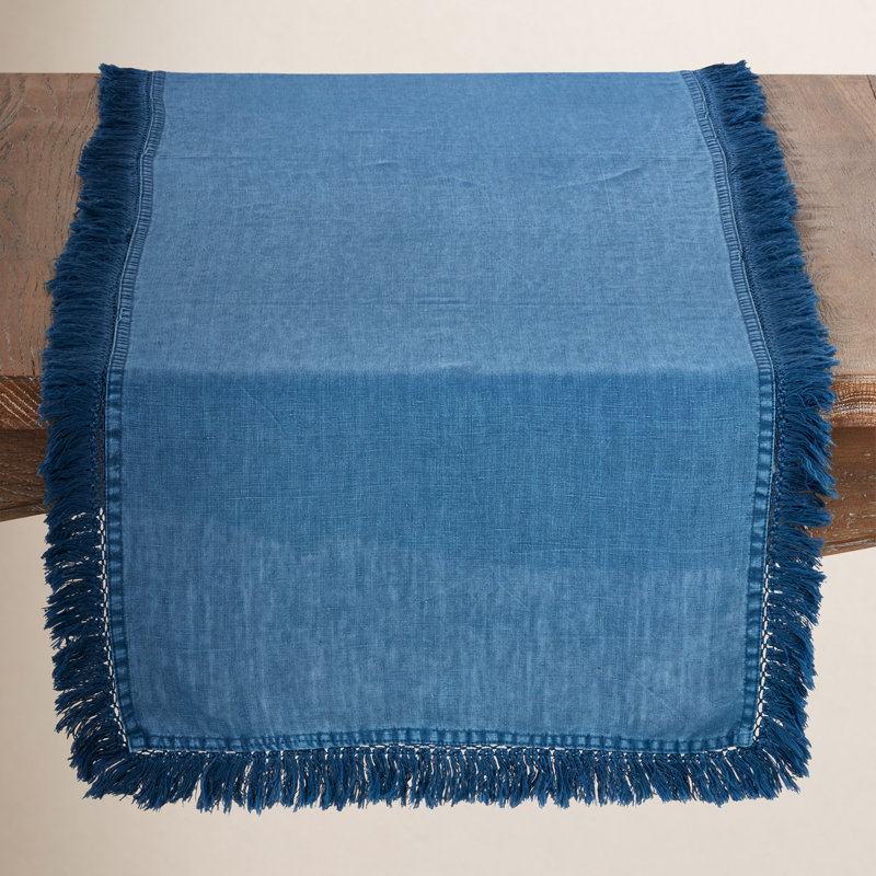 Trier Refined Fringed Table Runner, Blue