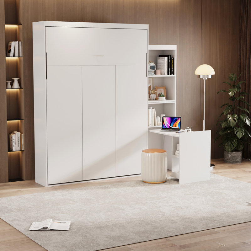 Grand lit escamotable vertical de grande taille Morden Deisgn avec table et tablette pour chambre ou chambre d'amis Lit escamotable à économie d'espace
