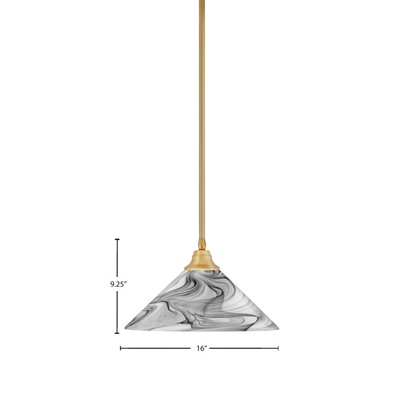 Luminaire suspendu à tige suspendue avec verre tourbillon onyx 16 po, Laiton New Age
