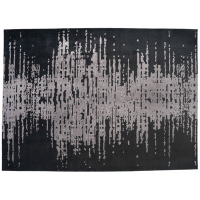 Tapis de surface en laine noir/gris 8 pi 9 po x 11 pi en laine noué la à la main one-of-kind