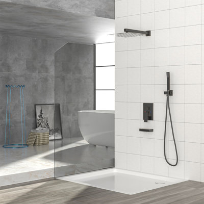 Système de douche avec bec de baignoire en cascade, système de douche carré mural de 12 pouces avec valve brute