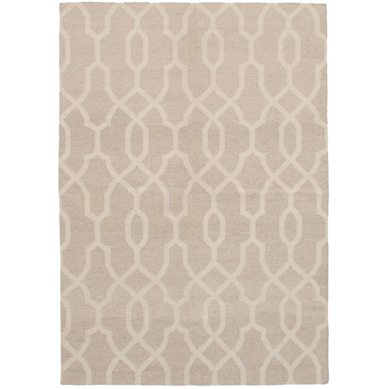 Tapis tissé à la main en laine kaki clair/crème Mulfo