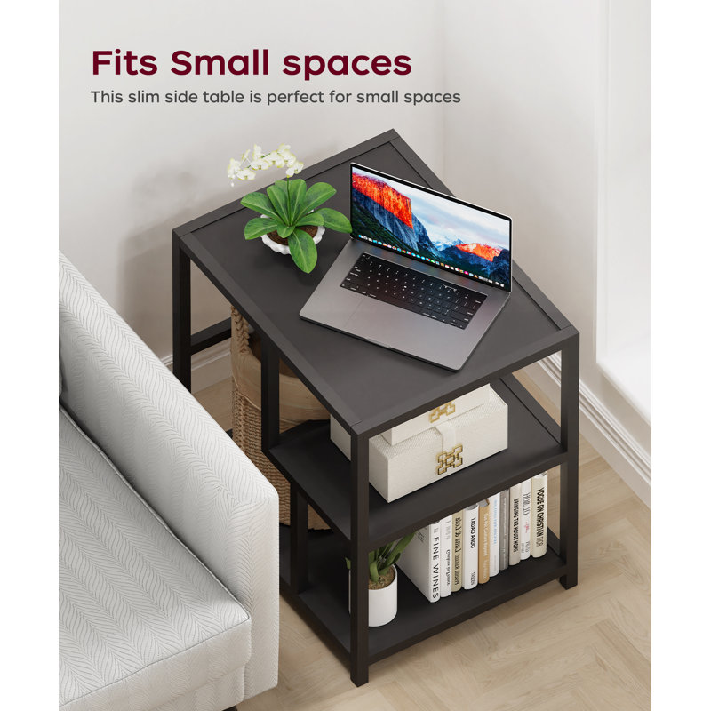 21'' Black End Table With 3-tier, Industrial Side Table Night Stand With Storage Shelf For Small Spaces, Bedroom, Living Room