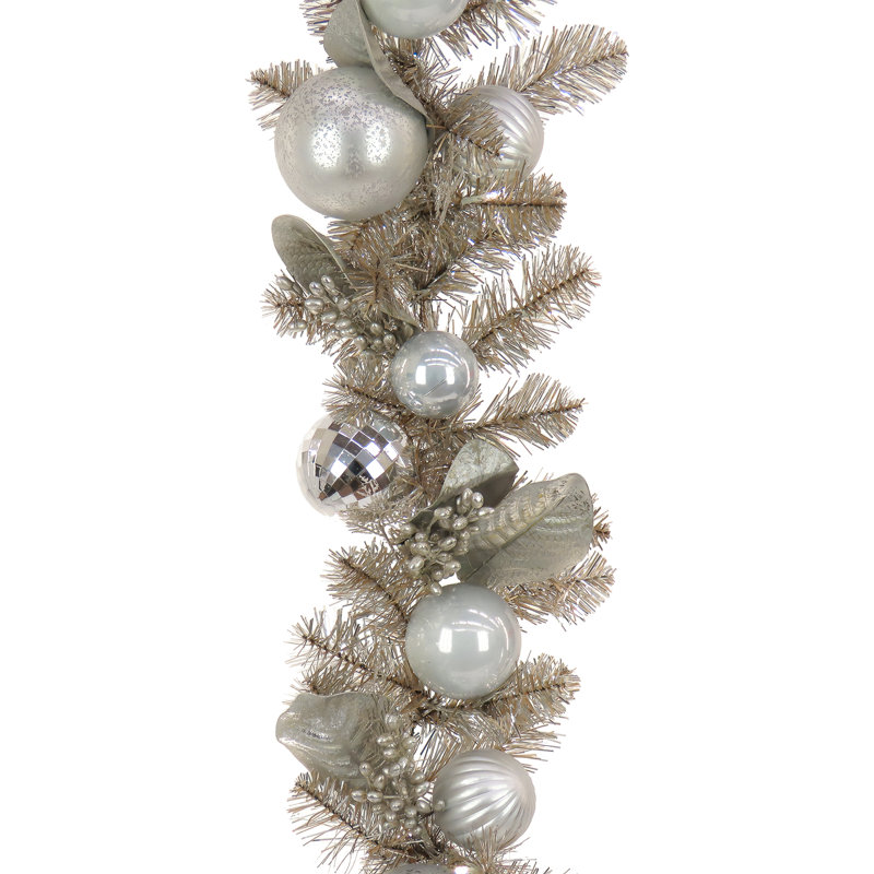 9' Trimmed Silver Garland 75 Warm Lights