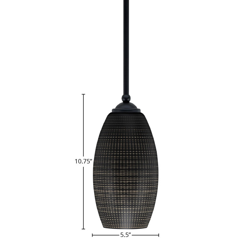 Mini-luminaire suspendu suspendu Zilo, fini graphite avec verre de 5,5 po, Noir mat
