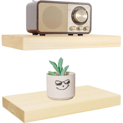 Wood Floating Shelves 12 Inch Set Of 2, Unfinished DIY Wooden Wall Mount Shelves For Bathroom Living Room Bedroom Kitchen Farmhouse