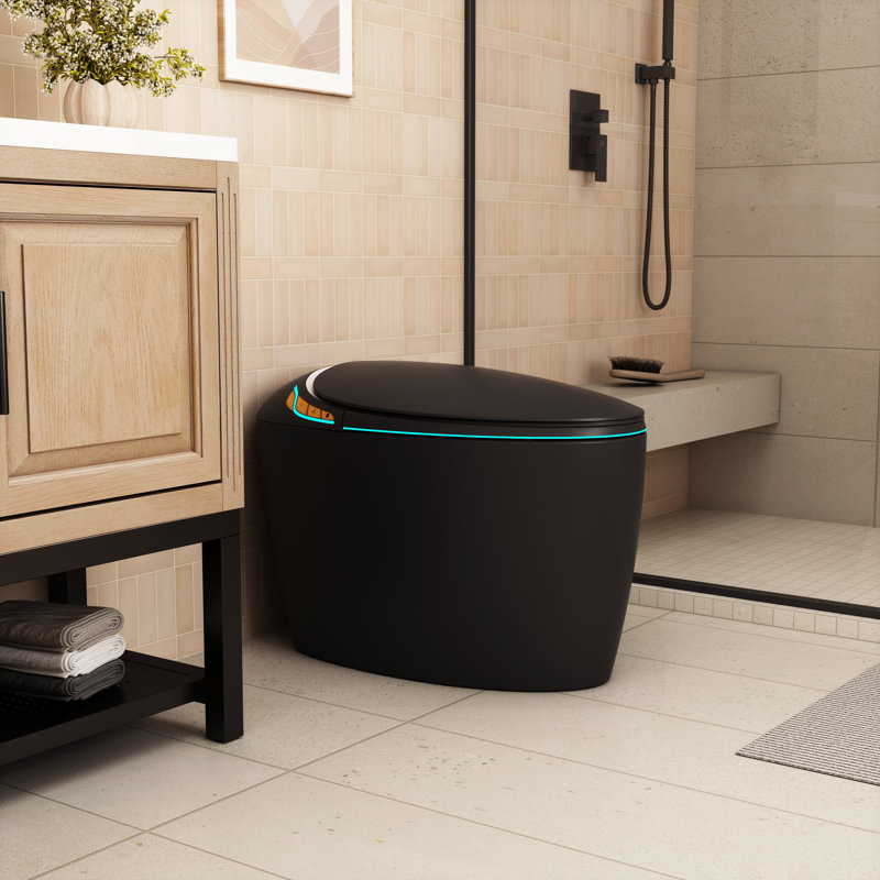 Unique Smart One-Piece Toilet With Bidet, Auto Seat, Foot Sensor, LED Display, Warm Water & Dryer, Black