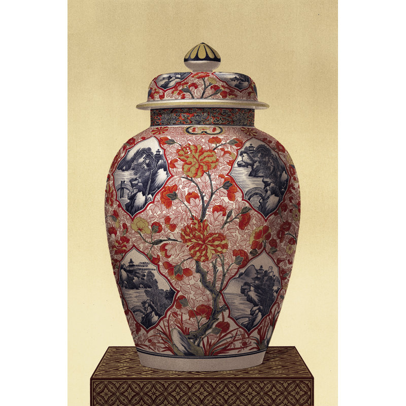 Vase oriental bleu III, H 30 po x l 20 po, Non, Encadrement argenté