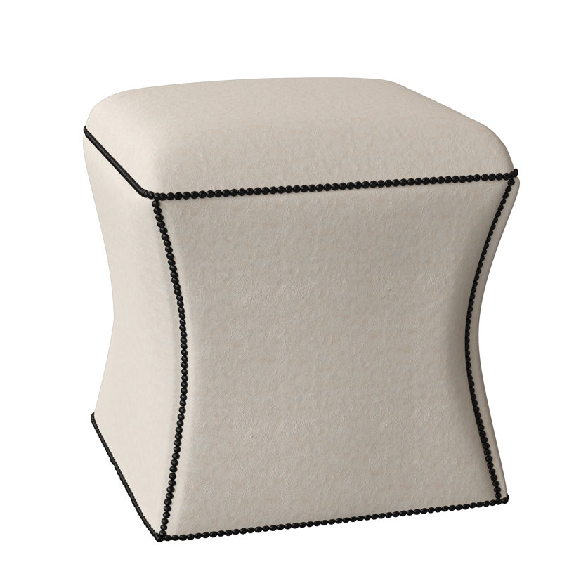 Roscoe 20" Cocktail Ottoman, Antique Brass, Light Grey Leather 202-010
