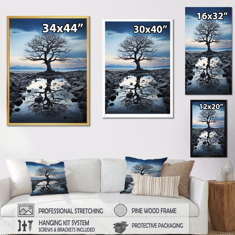 «Lusko Blue Gray Tree Silent Force I», reproduction sur toile, Cadre photo blanc, H 44 po x l 34 po x P 1,5 po