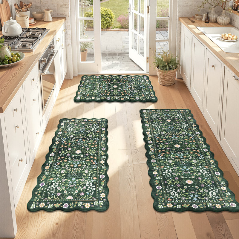 Anti-Fatigue Non-slip Kitchen Mat (Set of 3), Green