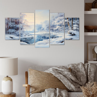 Winter River Window View II - Winter Landscape Multipanel Wall Art Decor, ensemble