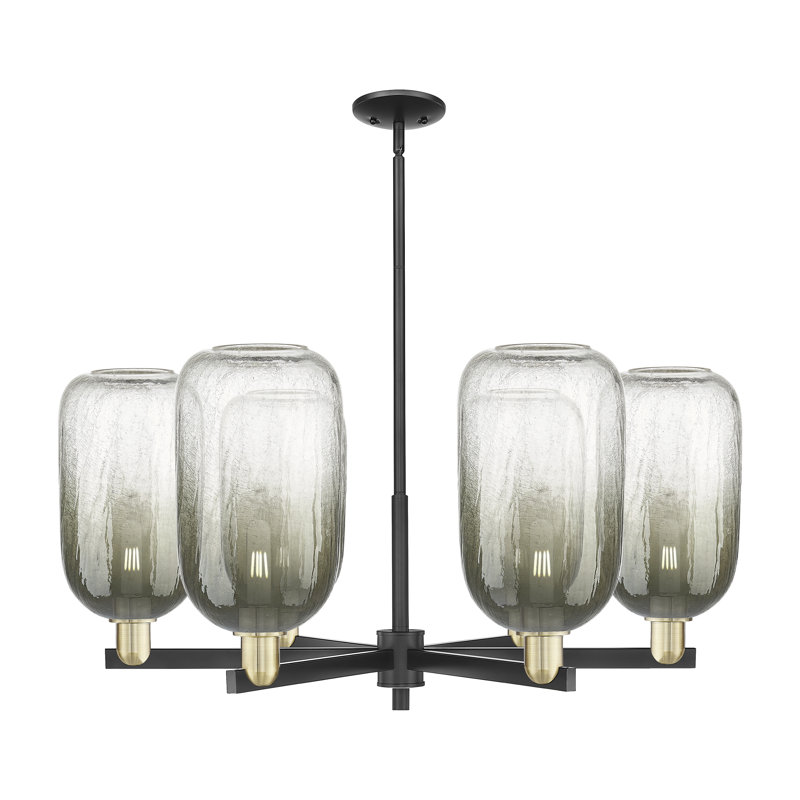 Brookhaven Cloche 6 Light Stem Hung Chandelier, Slate, Antique Brass/Matte Black