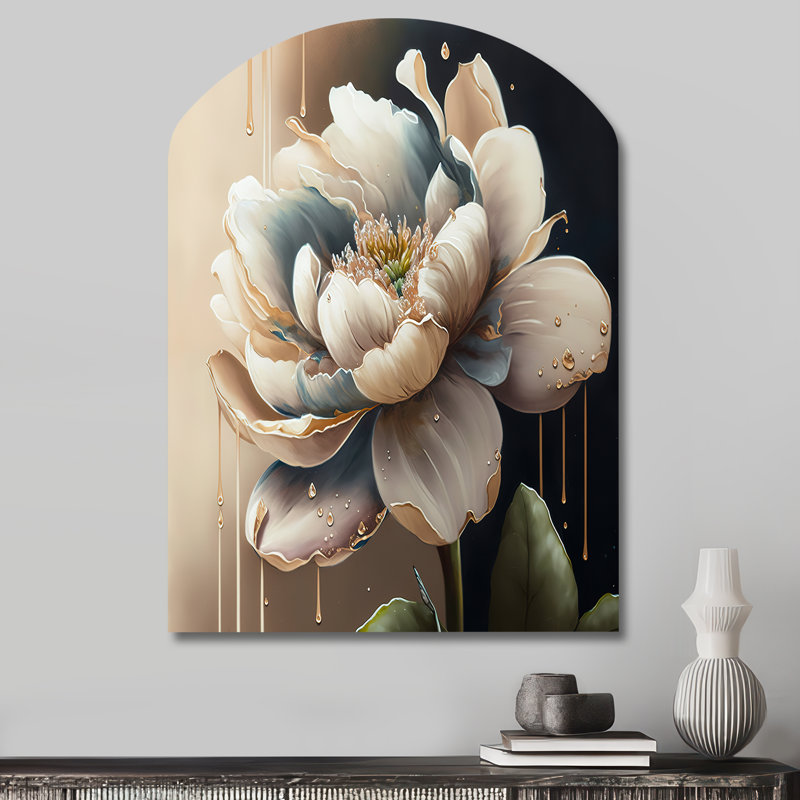 Sculpture murale crème asymétrique en forme de fleur blanche crème, H 34 po x l 25 po x P 1 po