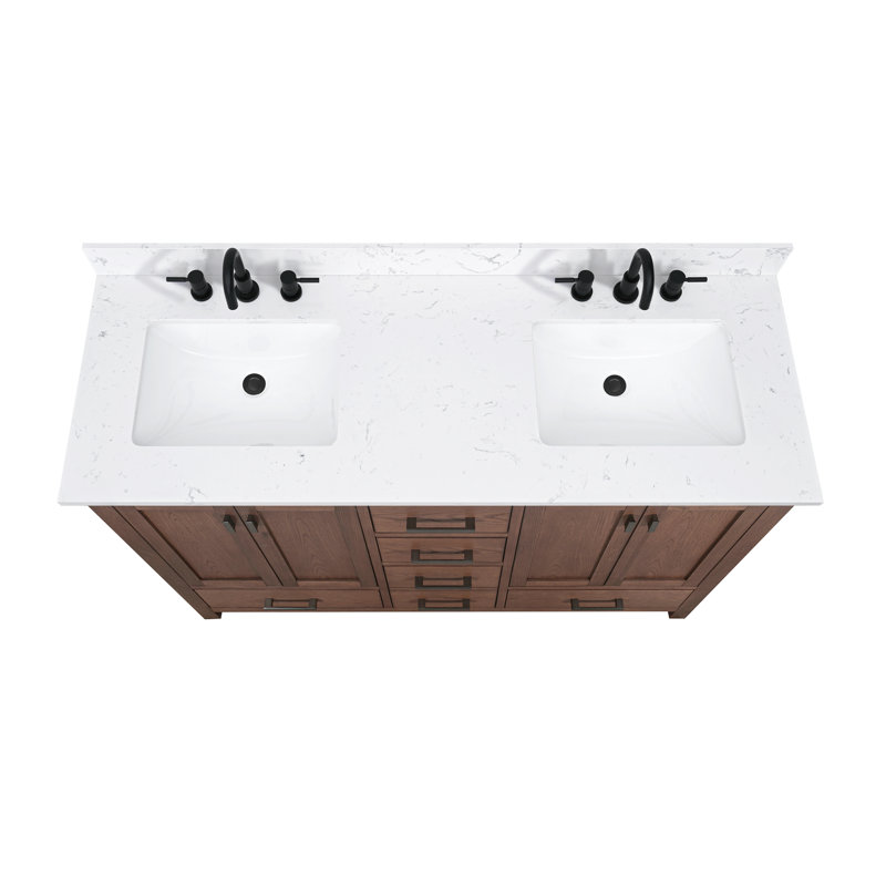 Modero 60" Double Bathroom Vanity with Top, Cala White, Black, Mocha Oak