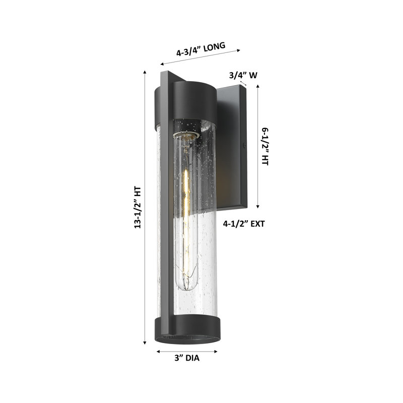 Stratford 1-Light 13" Matte Black Coastal Outdoor Sconce With Seeded Glass, 13.5, Seeded, Matte Black