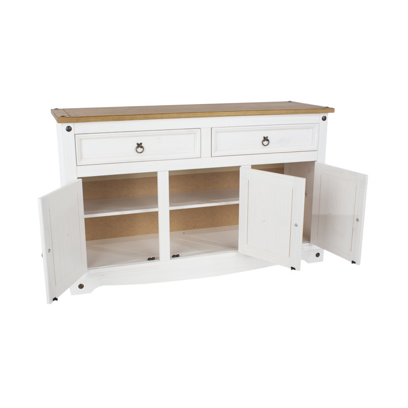 Cooksey Wide 2 Drawer, 3 Door Wooded Sideboard, White and Antique Wax Finish, Corona design