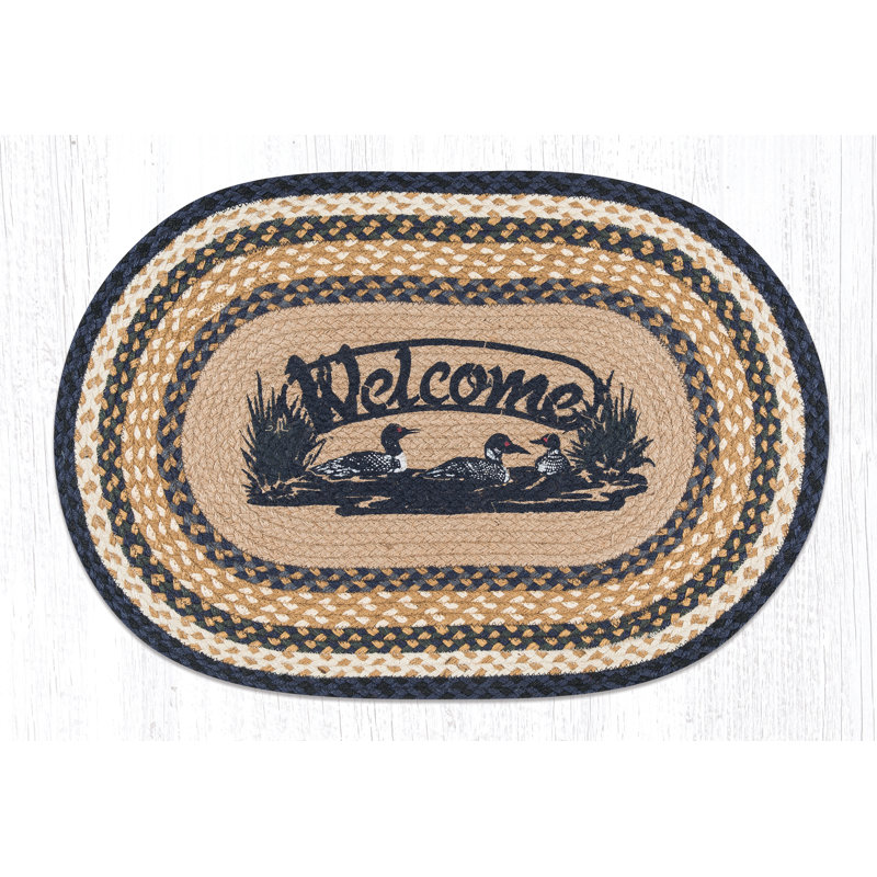 Blue Oval Braided Jute Area Rug 20" x 30"