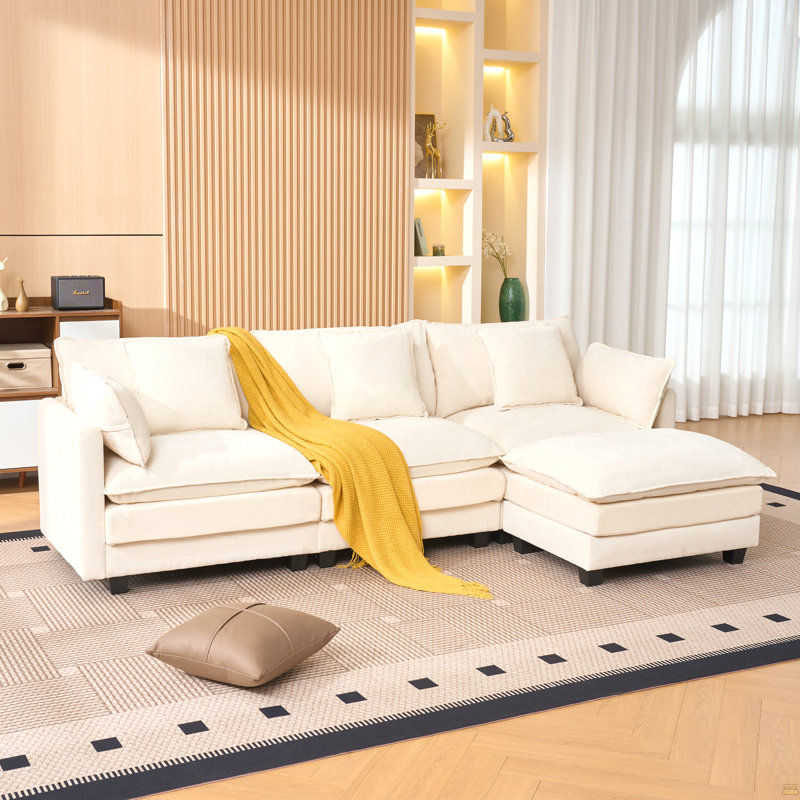 Canapé 3 places avec repose-pieds avec rangement, Beige