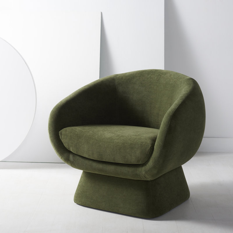Genata Upholstered Barrel Chair, Olive Green Linen