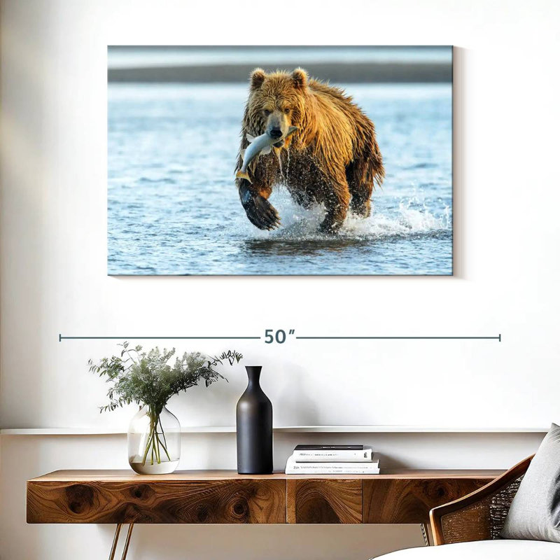 Grizzly Bear With Salmon, 26" H x 39" W