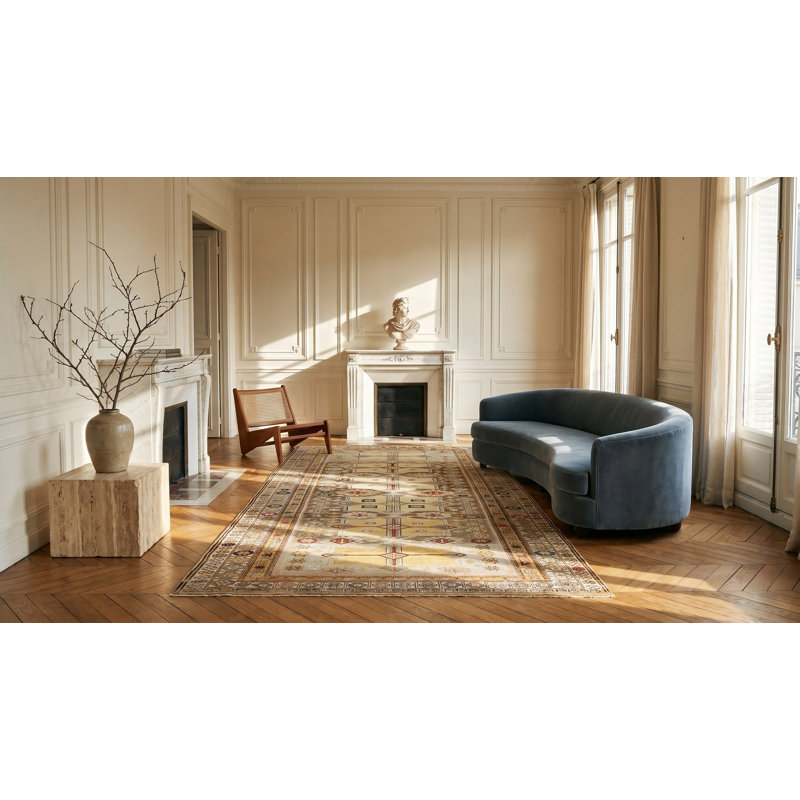 Tapis ivoire antique en laine Shirvan