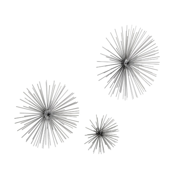 Metal 3D Long Spike Starburst Home Wall Decor Set, Silver